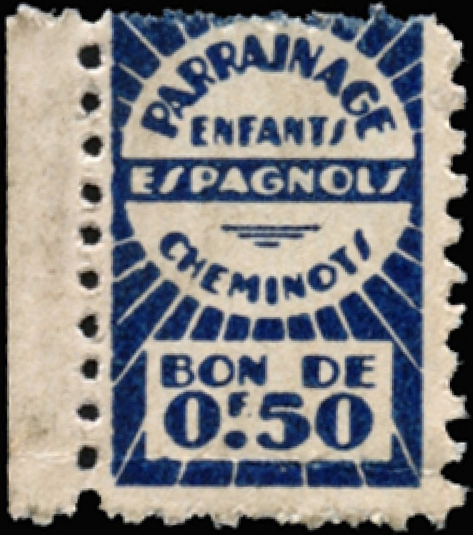 French sponsorship label  vignette cinderella for the children of Spanish Railway Workers - Spain Railway Civil War period probably